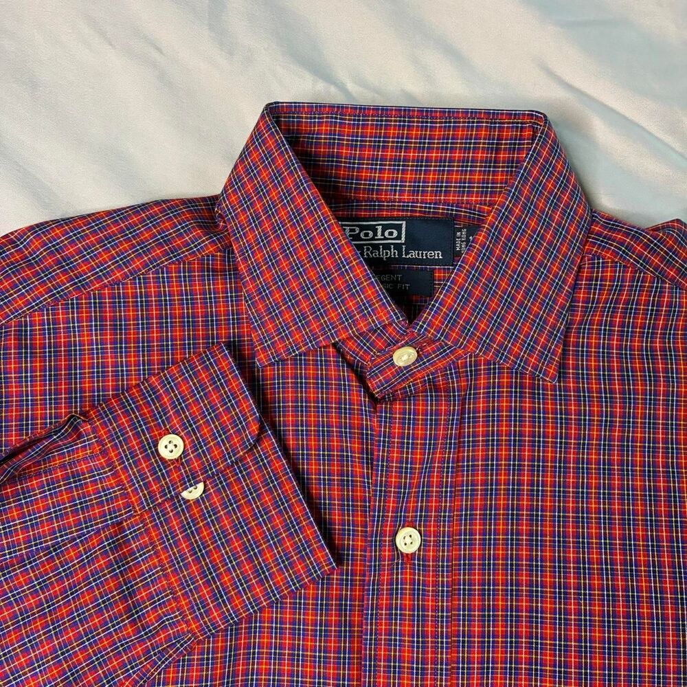 Polo Ralph Lauren Regent Classic Fit Plaid Shirt Men’s 15 M Red Blue Long Sleeve